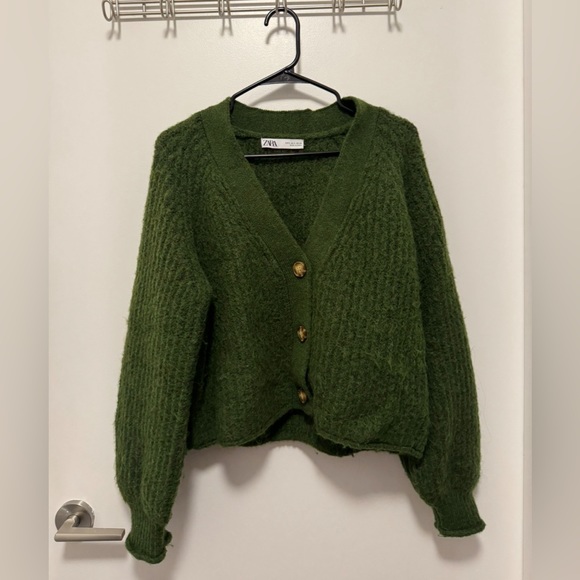Zara Sweaters - Zara Green Wool Cardigan